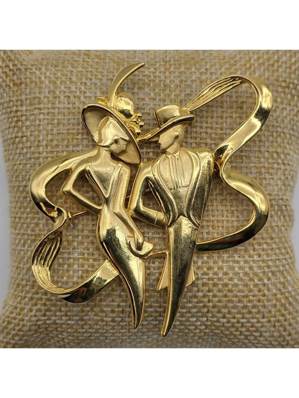 Vintage JJ Large Brooch pin Dapper Deco Couple Flapper Whimsical figural